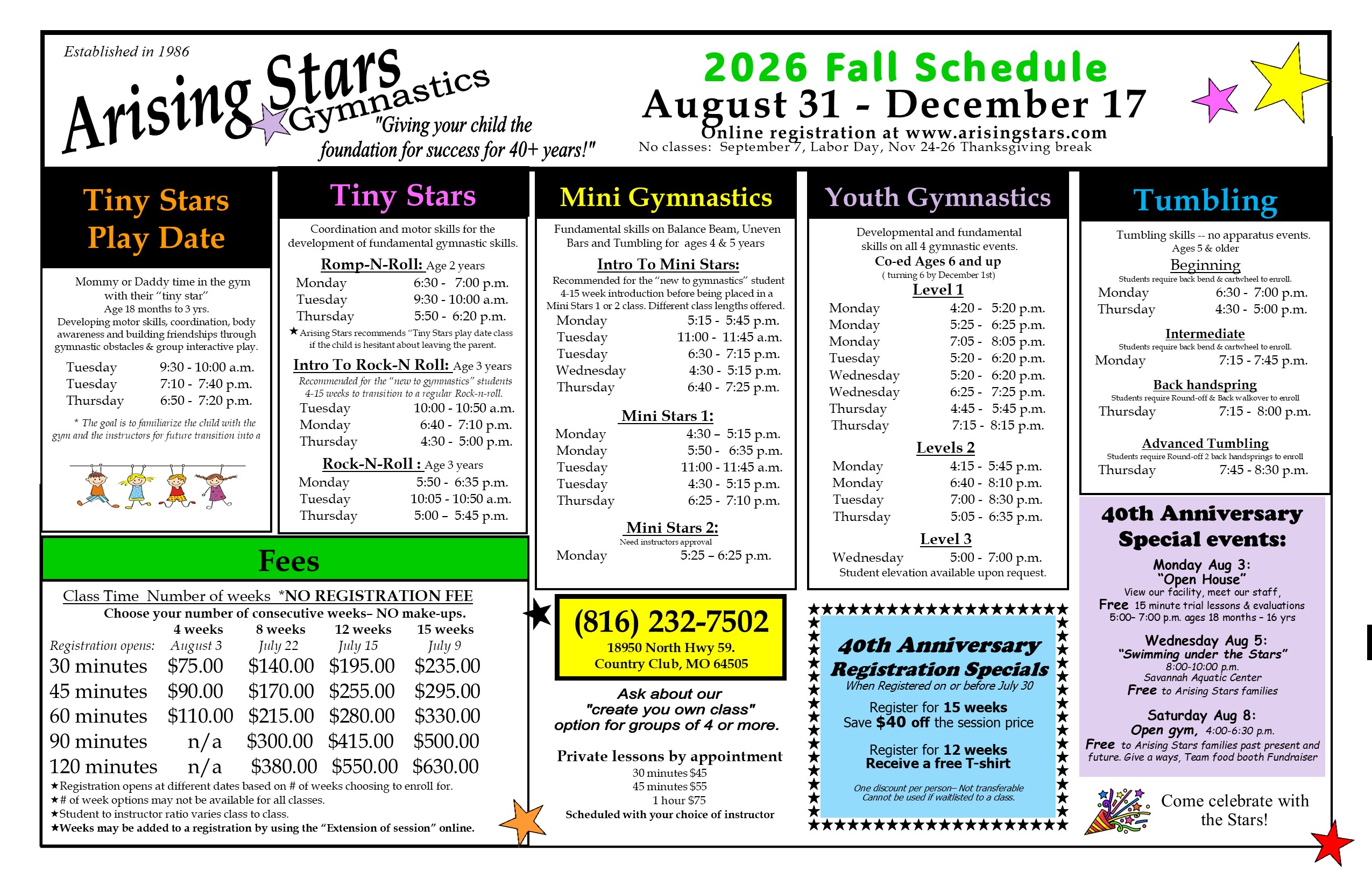2024 Fall Schedule